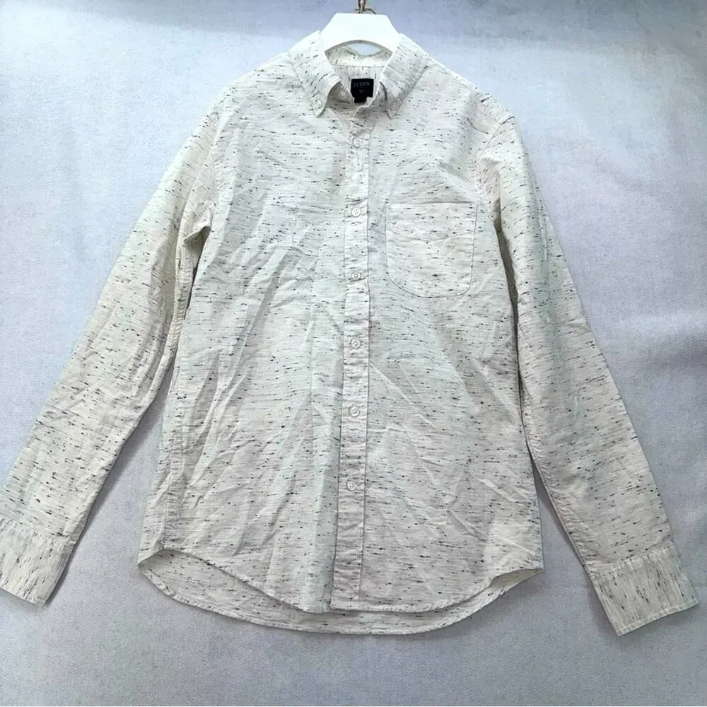 NWT Men’s JCrew Long Sleeve Button Down Shirt Ivory & Black size Small